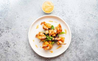 Gambas et sa sauce épicée au miel de Karité